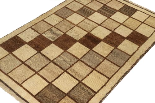 Vintage Gabbeh rug in Beige, Brown and Gray Square Geometric | Area Rug in Rugs by Rug and Kilim
