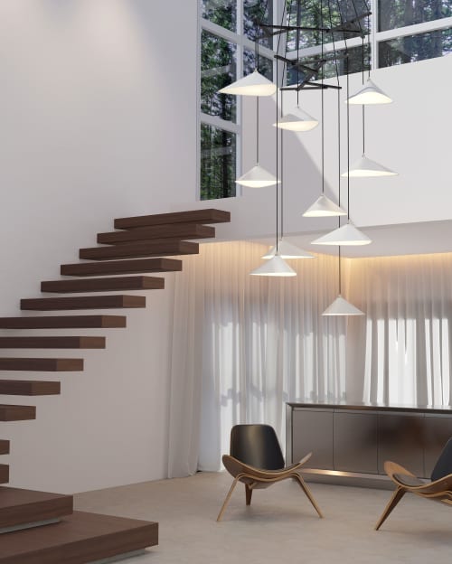 Emily V6 Pendant Light – Anthracite Semi-Matte | Chandeliers by MOSS Objects. Item made of oak wood with steel works with contemporary & modern style