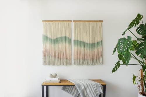 Two Part hand dyed Tapestry | Wall Hangings by WOOL + ROPE. Item made of oak wood & wool compatible with boho and contemporary style