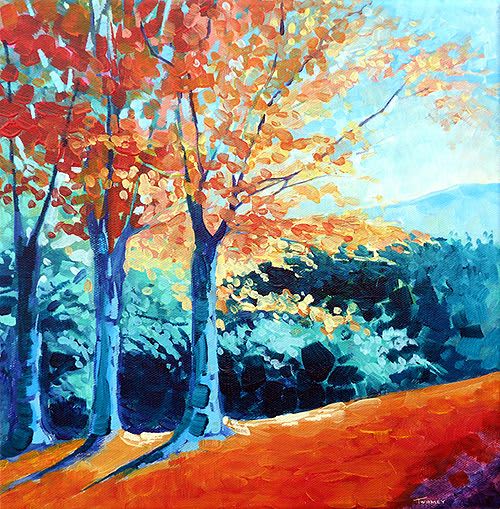 Saw Mill Hill Road, Vermont Autumn | Oil And Acrylic Painting in Paintings by Catherine Twomey | i.d.e.a. Museum in Mesa. Item made of canvas & synthetic