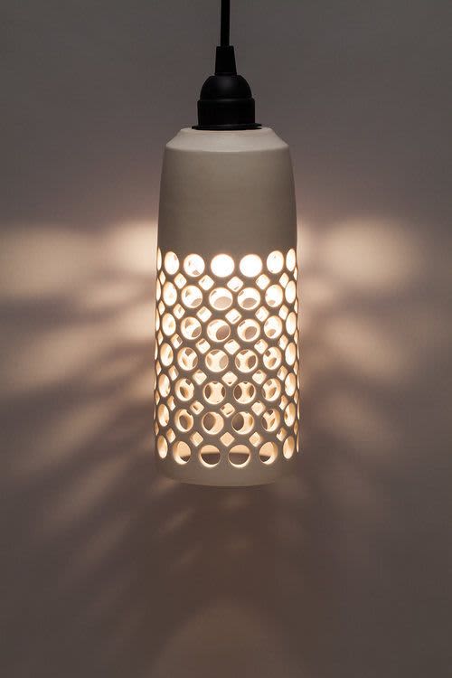 Cylindrical Demi Lace Pendant | Pendants by Lynne Meade. Item composed of ceramic