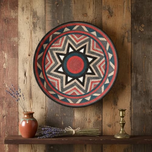 Large Basket for Boho Wall Decor | Decorative Plate in Decorative Objects by Sarmal Design. Item made of cotton with fiber works with boho & minimalism style