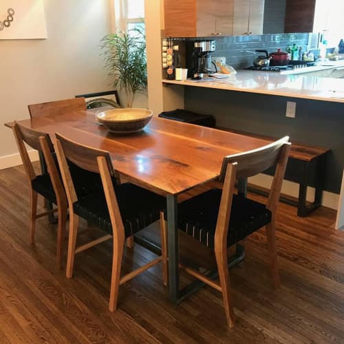 Mosir Dining Chairs | Chairs by Blak Haus Furniture. Item made of walnut & cotton