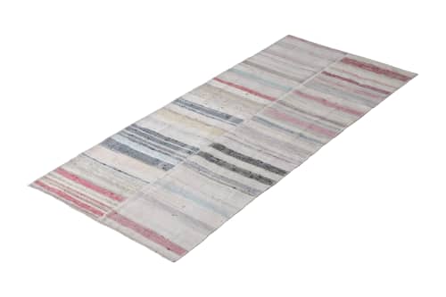 Modern Patchwork Kilim Runner in Gray Multicolor Stripe | Area Rug in Rugs by Rug and Kilim