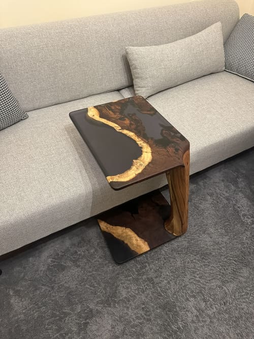 Epoxy Resin C Shape Coffee Table For Couch - Sofa Coffee Tab | Tables by Tinella Collection. Item composed of wood and synthetic in minimalism or contemporary style