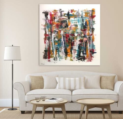 "Lines and Parrot" | Oil And Acrylic Painting in Paintings by Shirly Maimom Art. Item made of canvas works with contemporary & art deco style