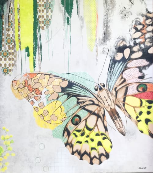 Vlinder | Oil And Acrylic Painting in Paintings by Irene Hoff. Item composed of synthetic