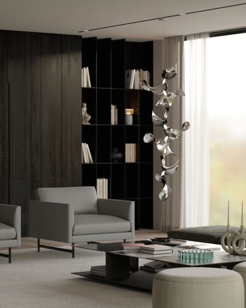 Dune 10 Vertical Cluster in Silver Tones Pendant Light | Chandeliers by MOSS Objects. Item made of steel compatible with contemporary and japandi style