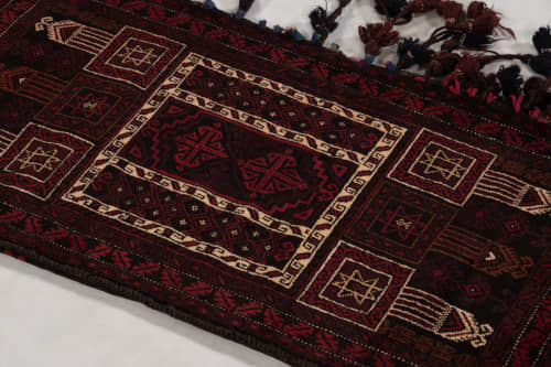 Antique Saddle Bag Tribal Kilim with Burgundy Geometric | Area Rug in Rugs by Rug and Kilim