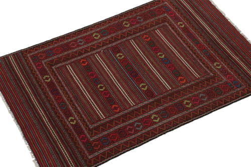 Vintage Baluch Kilim Rug in Red with Stripes and Tribal | Area Rug in Rugs by Rug and Kilim