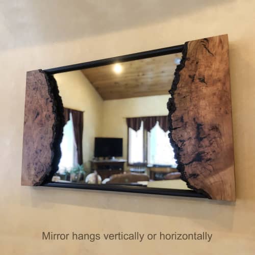 Stunning Live Edge Cherry Burl Mirror | Decorative Objects by Tom Weber - Weber Design Custom Woodwork. Item composed of wood and glass in boho or country & farmhouse style