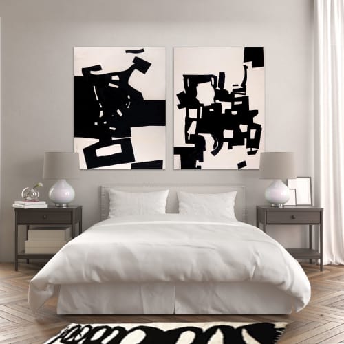 2 Paintings CHEEKY THING (left) + WHAT WAS SHE THINKING | Oil And Acrylic Painting in Paintings by BLACK LINE CRAZY | Designed by artist Mary van de Wiel. Item made of canvas
