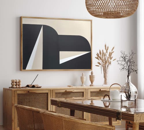 "Abstract Black & White Graphic No. 2" - Midcentury Modern | Oil And Acrylic Painting in Paintings by ART + ALCHEMY By Nicolette Atelier. Item made of wood & canvas compatible with minimalism and mid century modern style