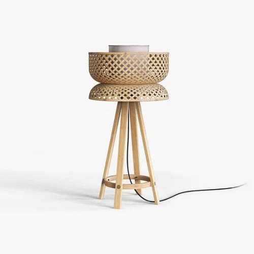 Lotus Table Lamp | Lamps by Mianzi. Item made of bamboo & linen