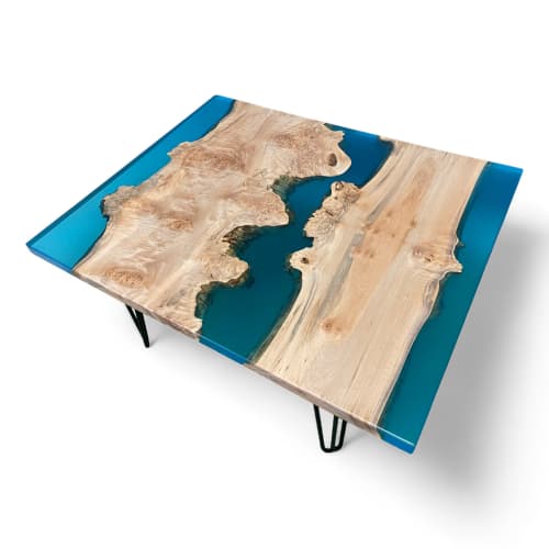 Big Leaf Maple Burl Resin River Coffee Table - Epoxy & Wood | Tables by Carlberg Design. Item made of maple wood with synthetic works with minimalism & mid century modern style