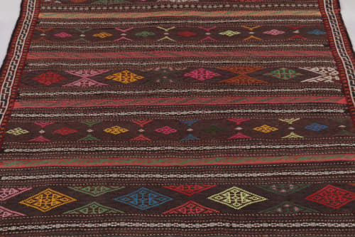 Vintage Persian Soumak Kilim, Deep Brown with Jewel Tone | Area Rug in Rugs by Rug and Kilim