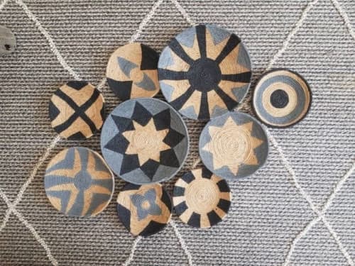 set of 9 Bohemian Wall Plates Decor | Decorative Plate in Decorative Objects by Sarmal Design. Item composed of bamboo and cotton in boho or mid century modern style