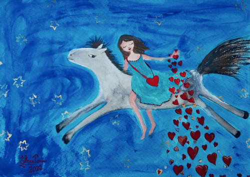 Spread love wherever you go | Oil And Acrylic Painting in Paintings by Elena Parau. Item made of paper works with minimalism & contemporary style