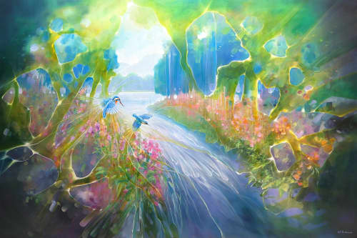 Nature Weaves a Spell - a very large river landscape | Oil And Acrylic Painting in Paintings by Gill Bustamante. Item composed of canvas in boho or contemporary style