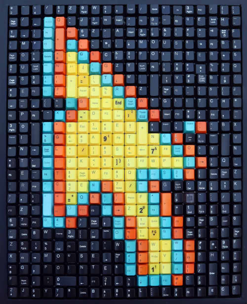 "Glitch" teal/orange/yellow | Mixed Media by Erik Jensen Art