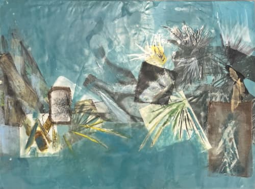 Palm Late Night | Mixed Media in Paintings by Shelley Helms Fleishman. Item composed of wood and cotton in boho or contemporary style
