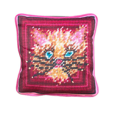 velvet CHOUPETTE LAGERFIELD kitty-cat toss pillow, custom ma | Pillows by Mommani Threads. Item composed of fabric in contemporary or eclectic & maximalism style