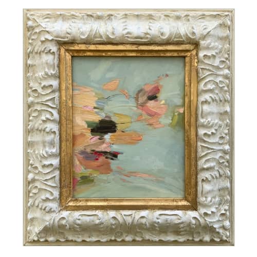 Soft Blue Contemporary Abstract Painting in Vintage Frame | Oil And Acrylic Painting in Paintings by Suzanne Nicoll Studio. Item composed of wood compatible with contemporary style