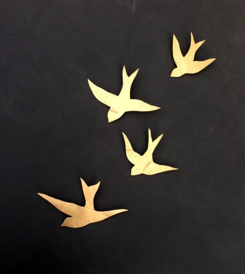 Set of 4 Porcelain Swallows in Metallic Gold Finish | Wall Sculpture in Wall Hangings by Elizabeth Prince Ceramics. Item made of stoneware compatible with contemporary and country & farmhouse style
