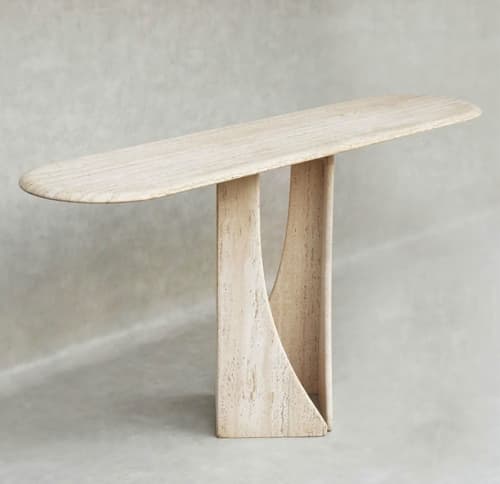 Natural Travertine Console Table. Narrow Console Table. | Tables by HamamDecor LLC. Item composed of marble in minimalism or contemporary style