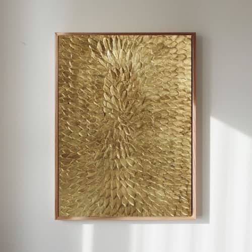 Sculptural Gold Textured Wall Art | Radial Relief Pattern | | Oil And Acrylic Painting in Paintings by Berezart. Item composed of canvas in minimalism or contemporary style