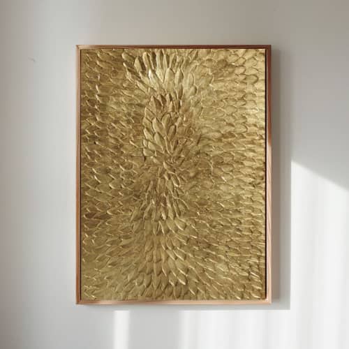 Golden 3D Textured Wall Art - Handcrafted Gold Art | Oil And Acrylic Painting in Paintings by Serge Bereziak. Item composed of canvas in minimalism or contemporary style