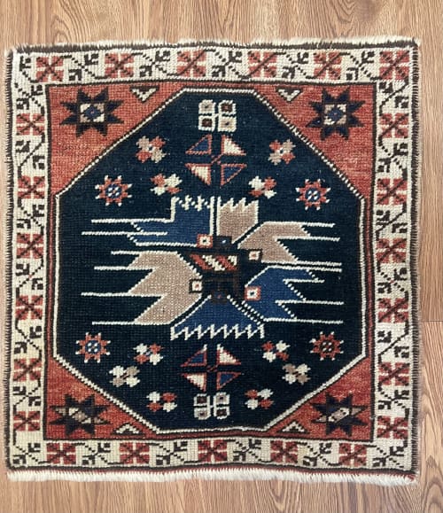 Hand-made Turkish Rug Doormat| 1.10 x 1.11 | Small Rug in Rugs by Wool and Rug. Item made of wool works with boho & contemporary style