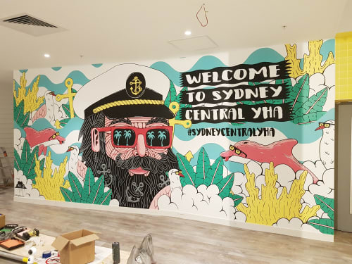 Sydney Central YHA mural | Murals by Mulga | Sydney Central YHA in Sydney. Item composed of synthetic