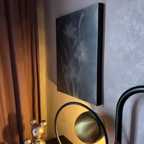 Grey Metallic Daffodils | Mixed Media by IRENA TONE. Item in minimalism or eclectic & maximalism style