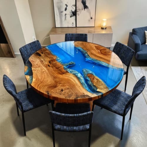 Round Epoxy Resin Dining Table Top | Tables by Innovative Home Decors. Item composed of wood compatible with country & farmhouse and art deco style
