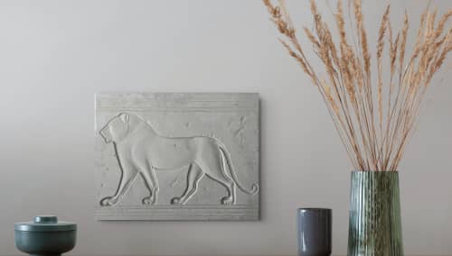 Walking Lion - ancient art replica | Wall Sculpture in Wall Hangings by Igor Petrushov. Item made of marble works with mid century modern & mediterranean style