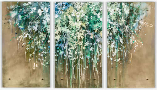 New Beginnings Triptych | Oil And Acrylic Painting in Paintings by Cara Enteles Studio | Perry Lane Hotel, a Luxury Collection Hotel, Savannah in Savannah. Item composed of paper