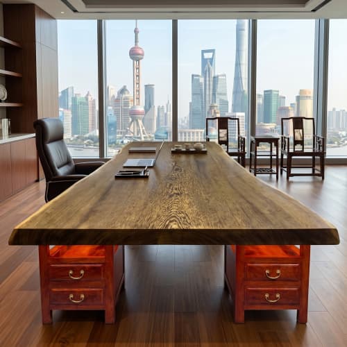 Bespoke Live Edge Ming Single Slab Executive Desk & Table 9 | Communal Table in Tables by Dynasty Artisan. Item composed of wood in minimalism or contemporary style
