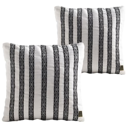FAJAS Decorative Pillow, Ivory, Set of 2 | Pillows by ANDEAN. Item made of cotton with fiber works with contemporary & traditional style