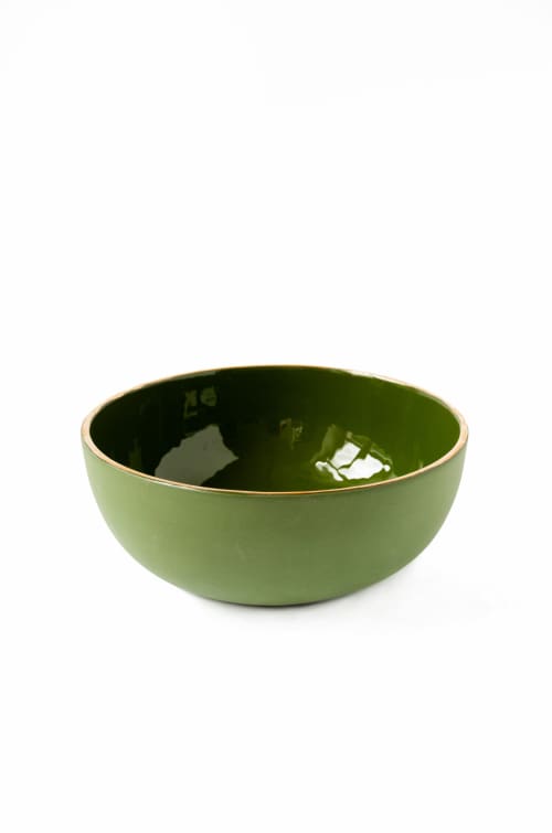 Handmade Porcelain Salad Serving Bowl With Gold Rim. Green | Serveware by Creating Comfort Lab