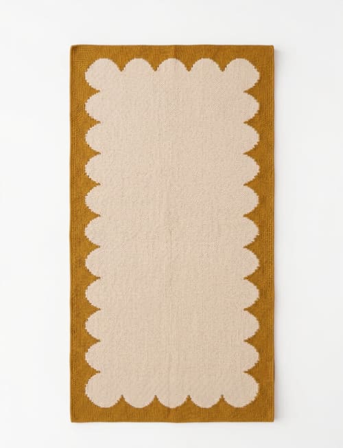 Handwoven Woolen Yellow Runner Rug | Rugs by Evergreen Carpets. Item made of wool works with boho & minimalism style