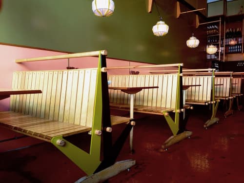Environment Design | Banquette Table in Tables by Auspice Design | Chubby Noodle North Beach in San Francisco. Item composed of wood