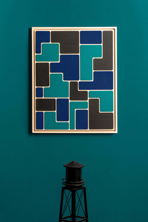 "The Swimming Pool" Geometric Wall Art in wood and leather | Wall Sculpture in Wall Hangings by Atelier C.U.B. Item made of maple wood with leather works with contemporary style