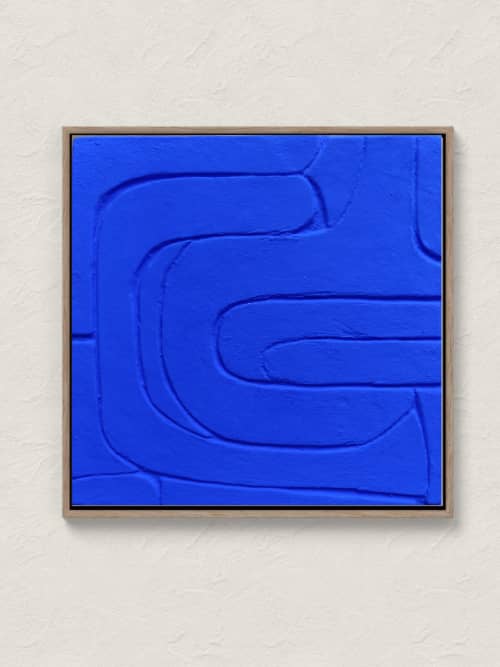 Blue 3D Textured Wall Art | Mixed Media by Serge Bereziak. Item composed of canvas & paper compatible with minimalism and mid century modern style