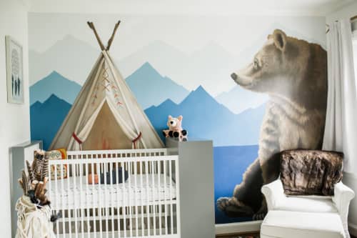 Indian Teepee & Bear Mural | Murals by Nicolette Atelier. Item made of synthetic