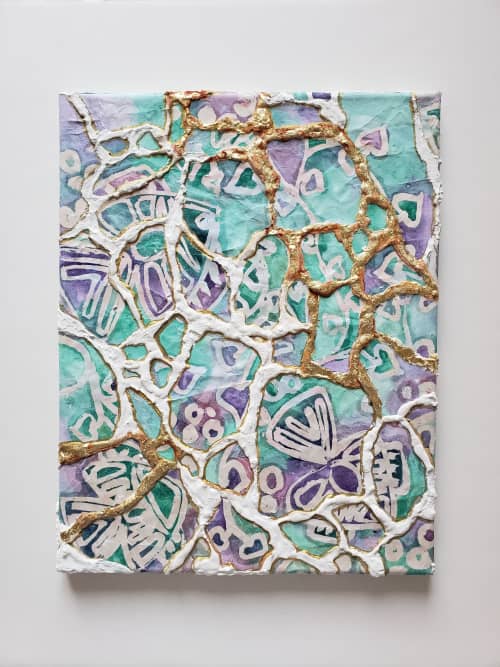 Mosaiced Up 04 - Original Botanical Watercolor Painting | Paintings by Apoorva Kasaraneni. Item composed of canvas & synthetic