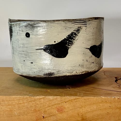 Black Clay Hand Built Hand Painted Bowl | Dinnerware by cursive m ceramics. Item made of ceramic