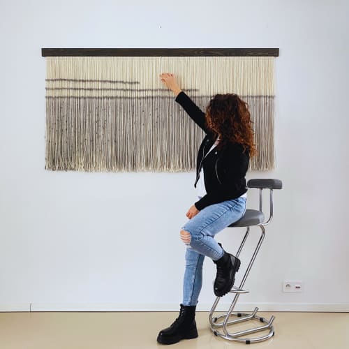 Straight gray lines-Zorke 34-minimalist decor wall art | Macrame Wall Hanging in Wall Hangings by Olivia Fiber Art. Item composed of wood and wool in minimalism or mid century modern style