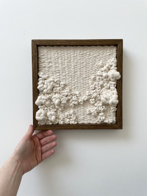 Woven wall art frame (Beach Cliff 005) | Tapestry in Wall Hangings by Elle Collins. Item composed of oak wood and cotton in minimalism or mid century modern style