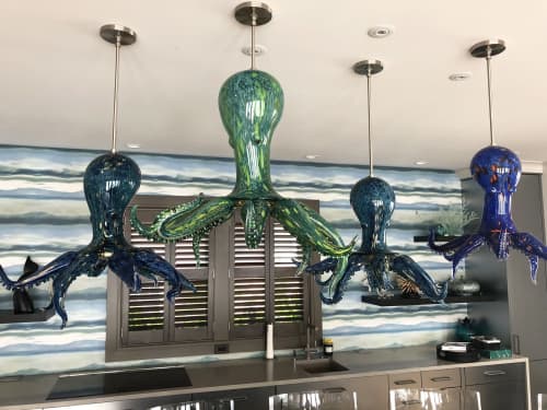Octopus Chandelier | Chandeliers by Anchor Bend Glassworks. Item composed of brass and glass in contemporary or coastal style